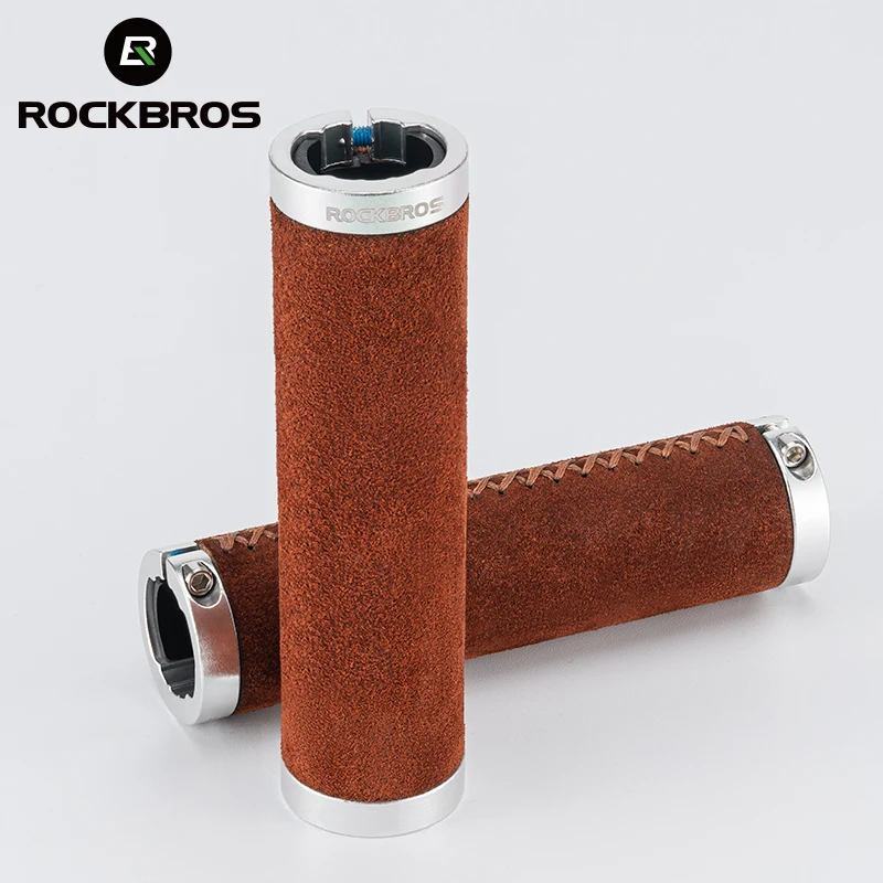 

ROCKBROS Bicycle Grips Leather Handle Bar Grips Ergonomics Handlebar Grip Shockproof Lock Non-slip Cycling Bike Accessorie