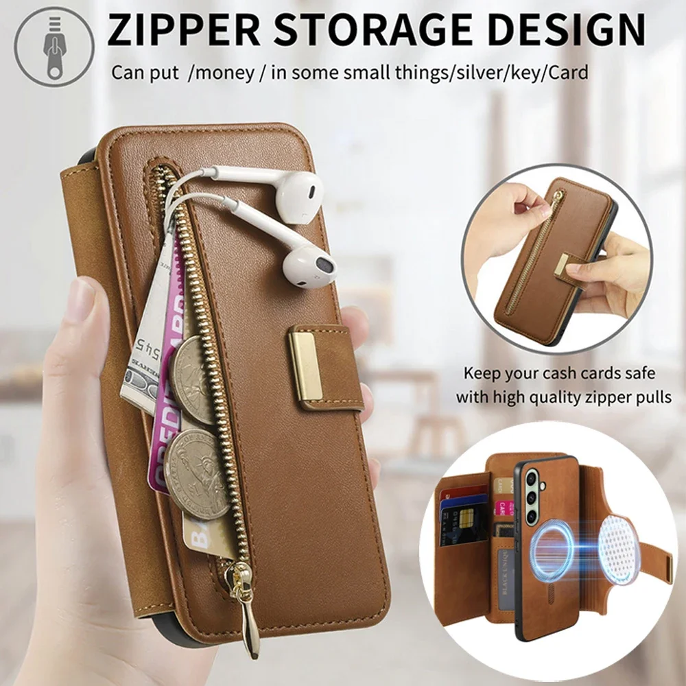 Detachable Leather Zipper Wallet Phone Case Cover