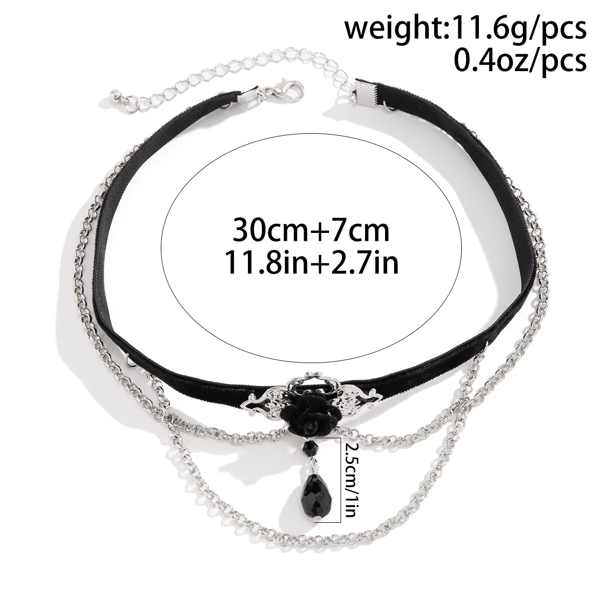 Collana Girocollo Gotica In Pizzo Nero Con Perline E Nappe Di Strass A Forma Di Fiore Cavo – Bijoux Donna