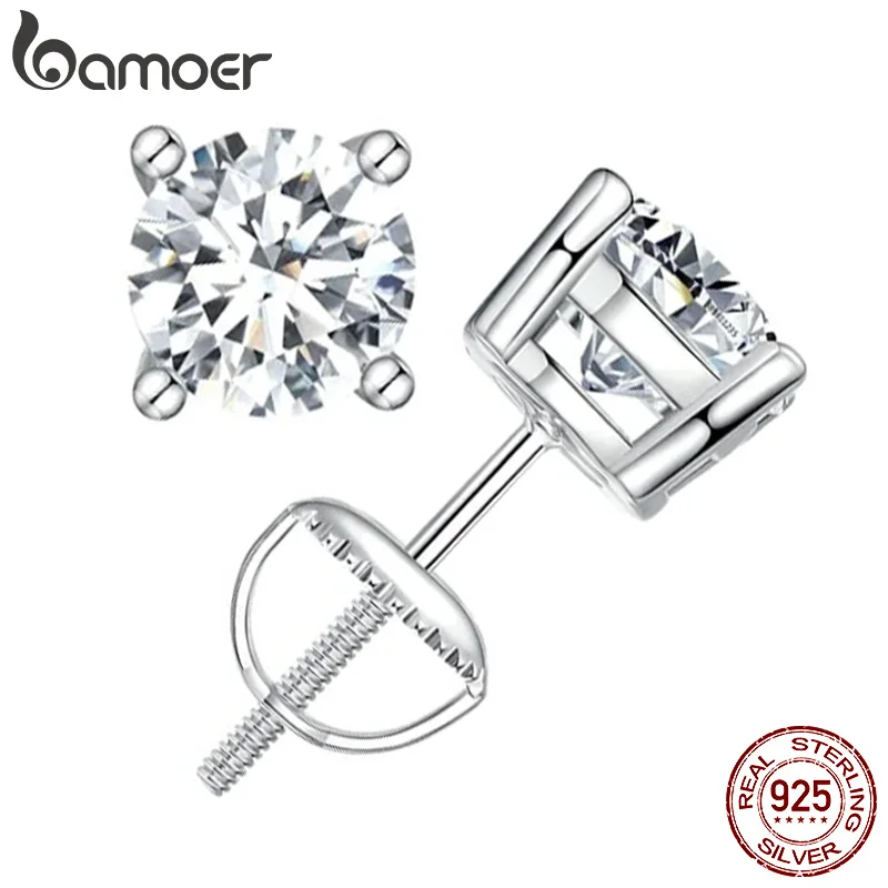Bamoer Moissanite Screw Back Earrings for Women, D Color