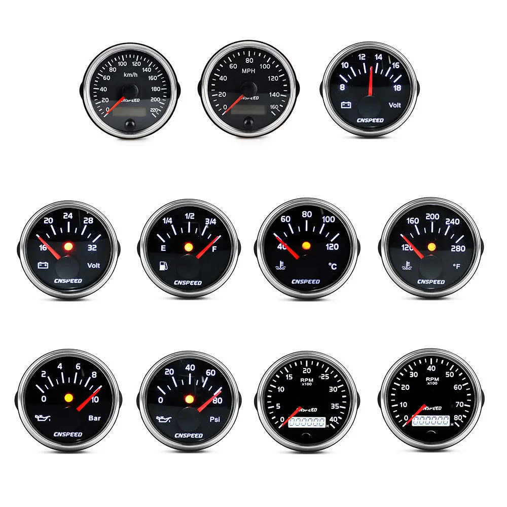 12V 24V 36V Voltmeter RMP Tachometer Fuel Gauge Bar Psi Pressure Gauge KMH MPH Speedometer °f ℃ Water Temperature Gauge