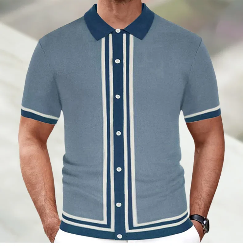 Summer Men's Knitted Jacquard Polo Shirt Fashion Vintage Striped Short Sleeve Lapel T-shirt Man Streetwear Business Casual Tops 40 Sf2ef2fbbe6ef4250878045ea4707b78dc