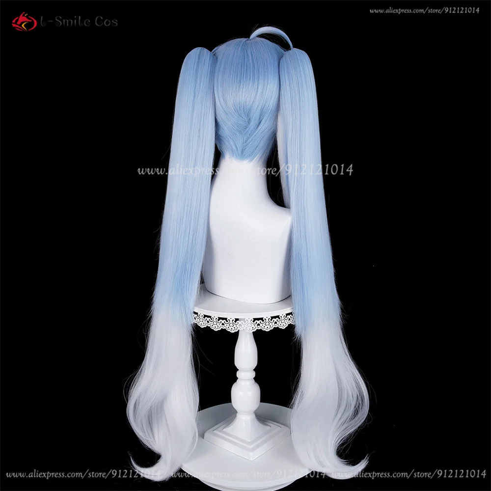 Anime Cosplay Perücke 100cm Double Ponytail Blau Grau, hitzebeständig, 550g+ Synthetik 7