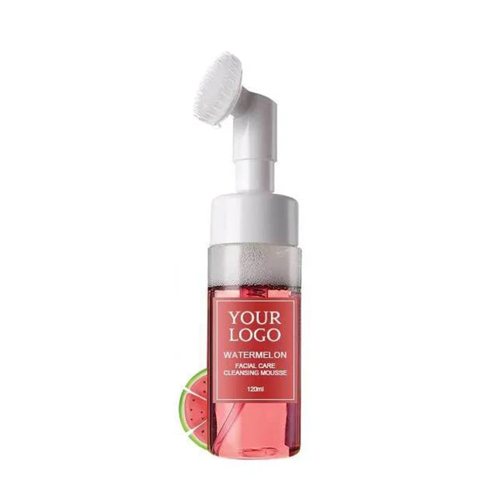 120ml Custom Logo Face Wash Private Label with Brush Avocado Watermelon Green Tea Cleansing Mousse Liquid Face Clean Makeup Milk 5