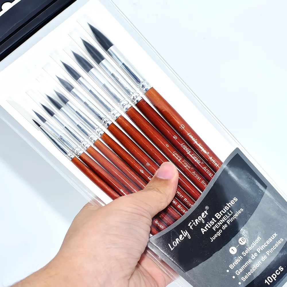 10pcs Watercolor Detail Paint Brushes, Synthetic Hair Round Pointed Tip Set, Perfect Art Brushes for Watercolor Acrylics Gouache 5