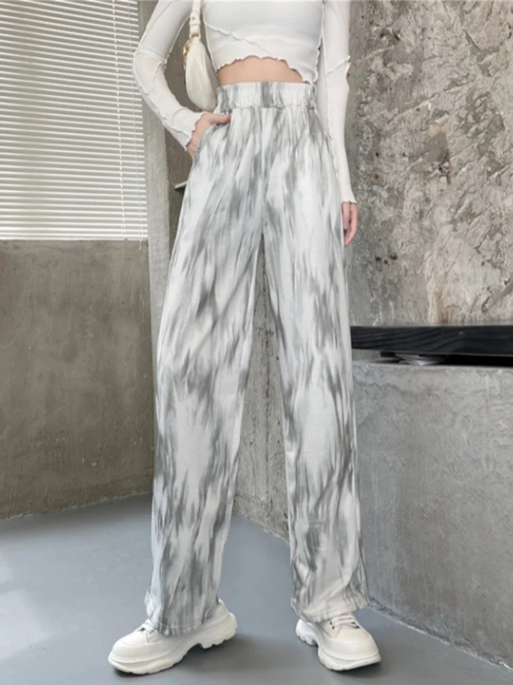 

Chic Fashion Women Green Tie Dye Casual Pants Spring Loose Straight high Waist Drop Wide Leg Trousers Mujer Streetwear