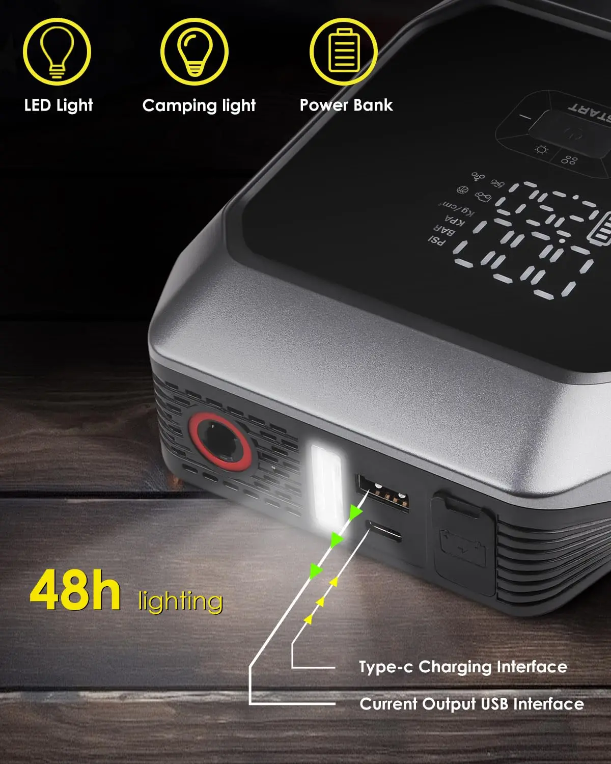 Portable Car Jump Starter with Air Compressor, Tire Inflator 8000mAh Battery Booster for 3.5L Gas /4.0L Diesel Engine 12V