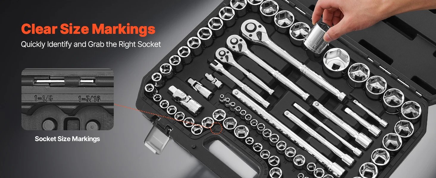 SucceBuy Socket Set 86 Pieces 3/8 1/4 1/2in Drive Socket and Ratchet Set SAE Metric Mechanic Tool Kit with Ratchet Wrench