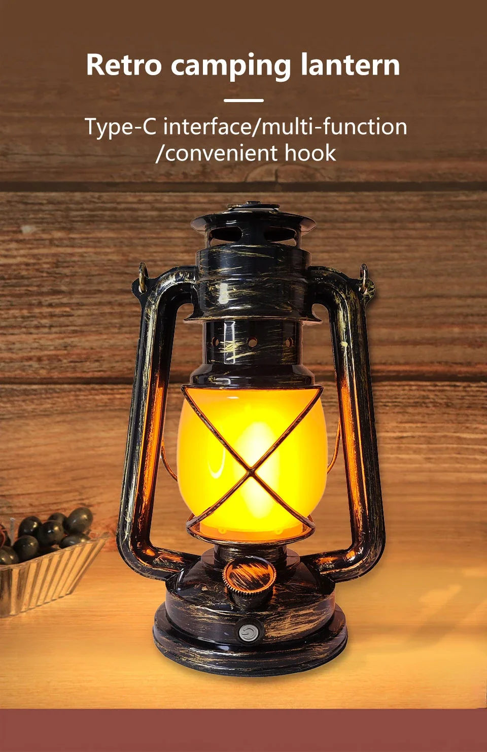 Description Picture 2 of itemUSB Rechargeable Retro LED Camping Light Hanging Tent Light Portable Horse Lantern Outdoor Kerosene 3 Lighting Modes Lighting