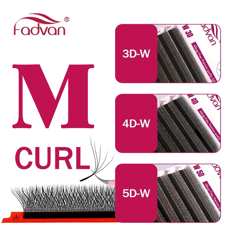 FADVAN M/L/L+/C/D Curl 3D/4D/5D W Shape Eyelash Extensions Waterproof Curling Natural Volume Lashes Soft Black False Eyelashes