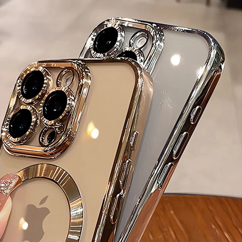 Luxury Clear Silicone TPU Wireless Charging Case with Soft Electroplate Finish
