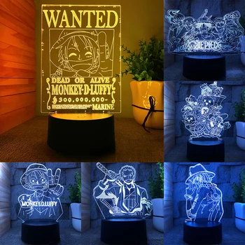 애니메이션 원피스 램프 액션 피규어, 루피 산지 로로노아 조로 나미, 3D LED 야간 조명, 어린이 애니메이션 선물, 색상 변경 모델 장난감