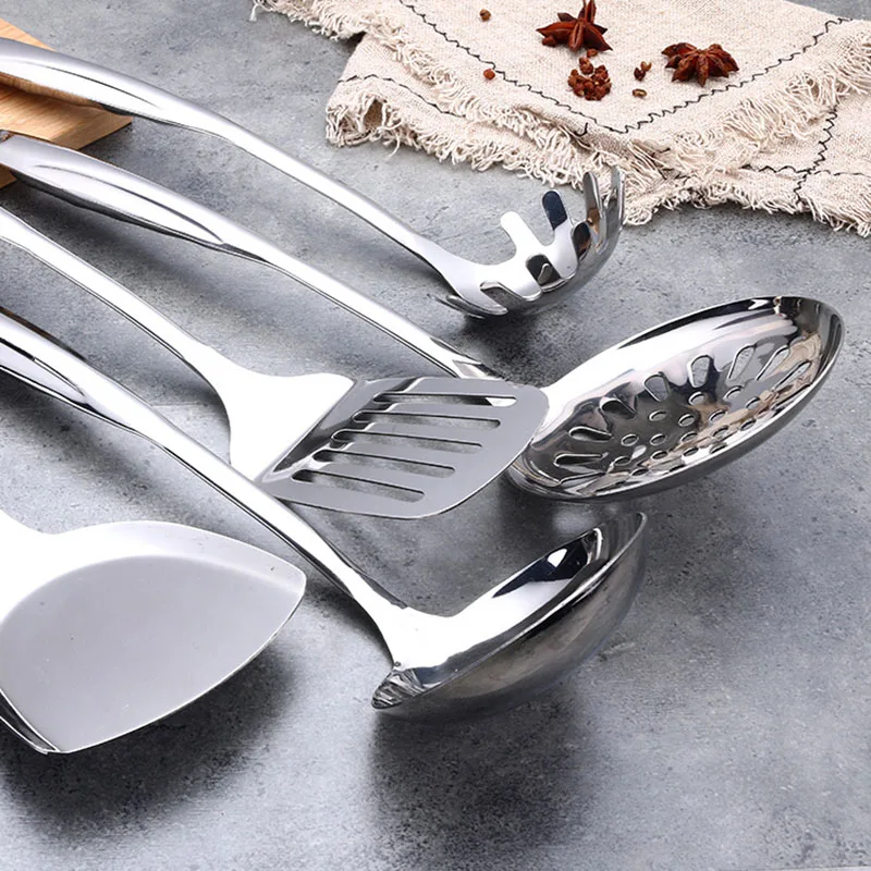 Kitchen utensils 1/6Pcs Stainless Steel Cooking Tools with Heat-resistant Handle-Turner Soup Spoon Strainer Pasta Server