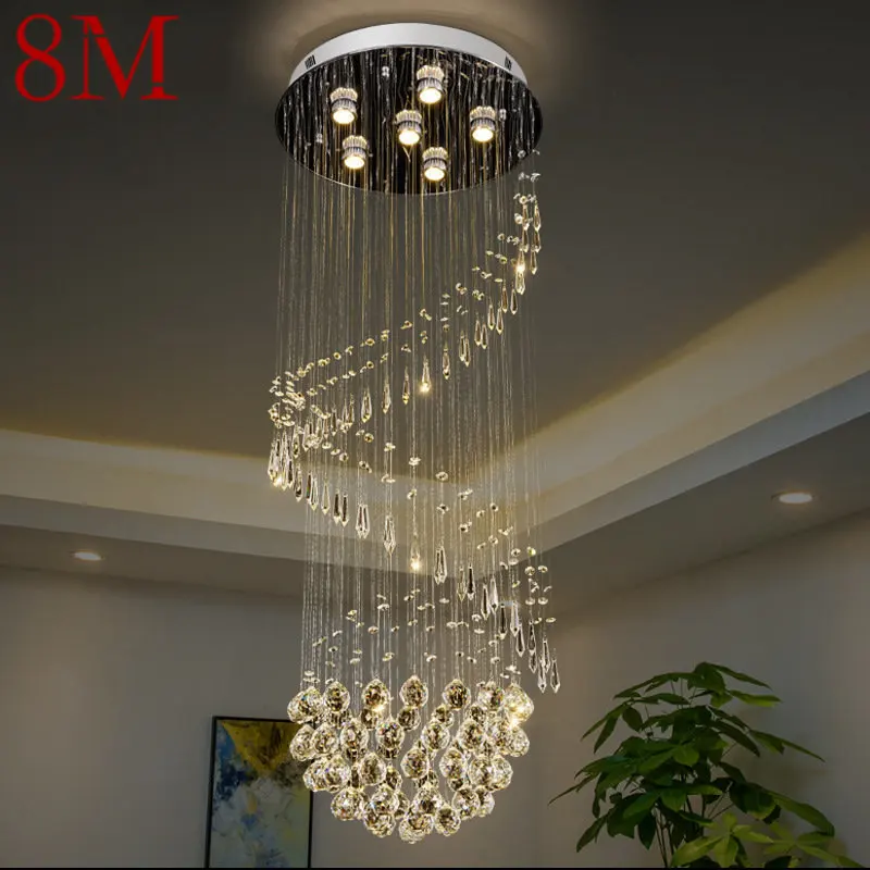 

8M Modern Crystal Hanging Pendant Light LED Luxury Creative Rotate Chandelier Lamp for Home Living Room Duplex Villa