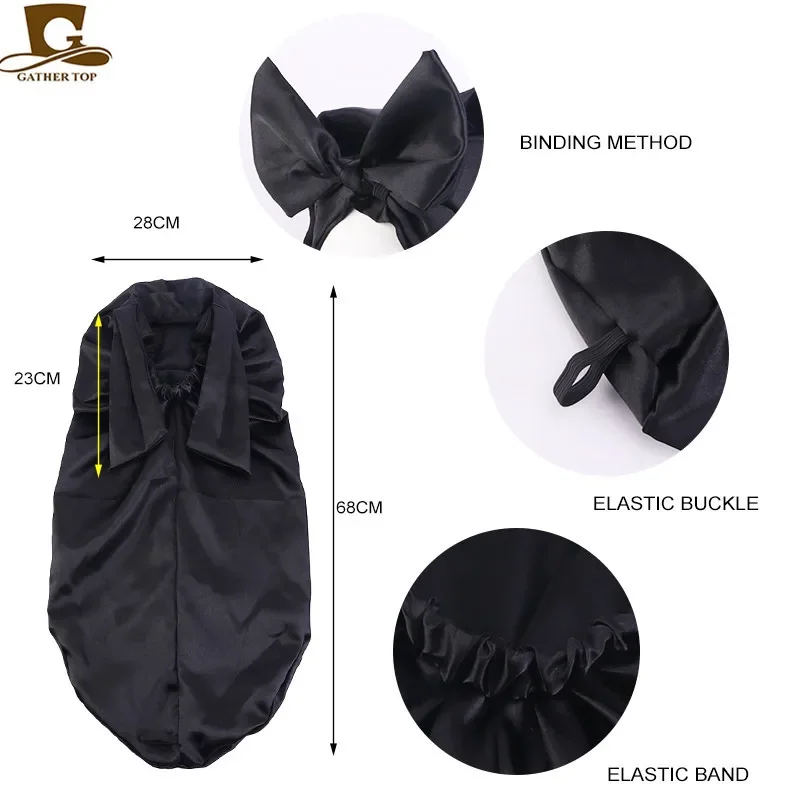 Kawaii Cat Ears Sleeping Cap For Women Silky Satin Bowknot Bonnet Solid Long Hair Night Cap Beauty Hair Care Bonnets Shower Cap 6