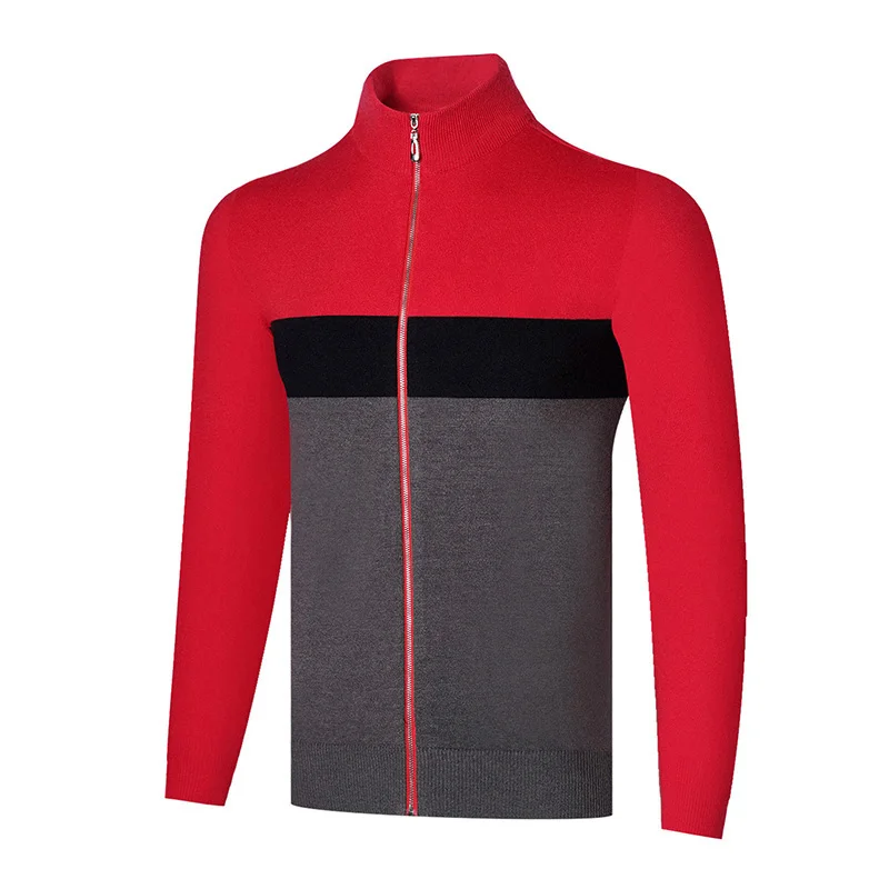Men's Autumn And Winter Golf Knitted Coat Long Sleeve Sports Knitted Shirt Splicing Color Elastic Warm Fashion Ball Wear