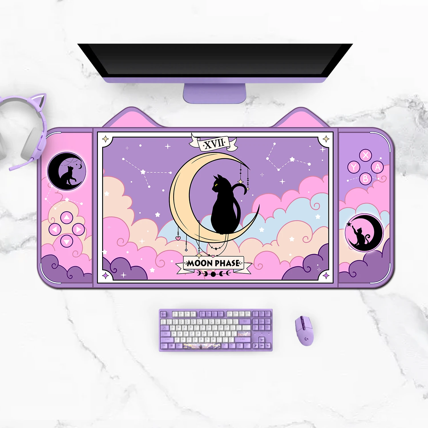 Tappetino Per Mouse Da Gioco Kawaii Extra Large Cute Purple Cat Bunny Xxl Tappetino Da Scrivania Impermeabile Antiscivolo Accessori Da Scrivania Per L