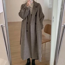 

Autumn Lattice Woolen Coat Woman Winter Suit Collar Single Breasted Ladies Coat Fashion Loose Long Sleeve Women's Top 2022