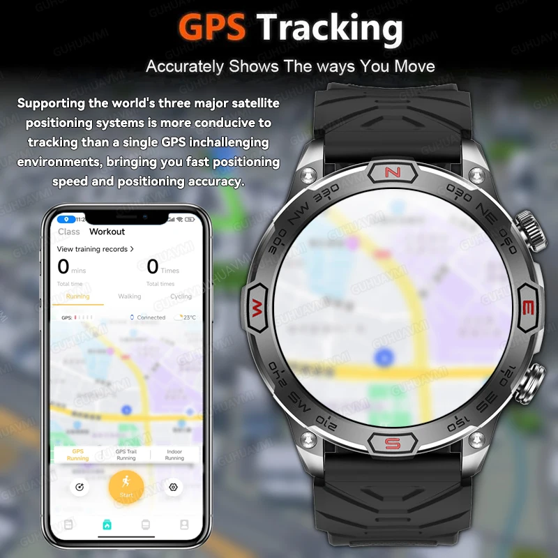 2024 새로운 야외 GPS 스마트 시계 1.43 화면 1 ATM 방수 피트니스 시계 화웨이 안드로이드 IOS에 대한 블루투스 통화 Smartwatch