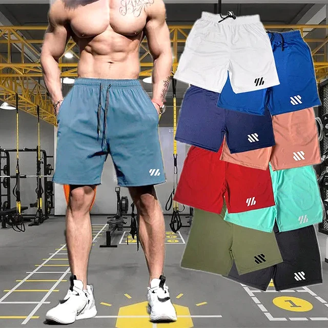 Pantalones cortos de entrenamiento para hombre, ropa de gimnasio,  culturismo, de malla de secado rápido, Deportivos - AliExpress