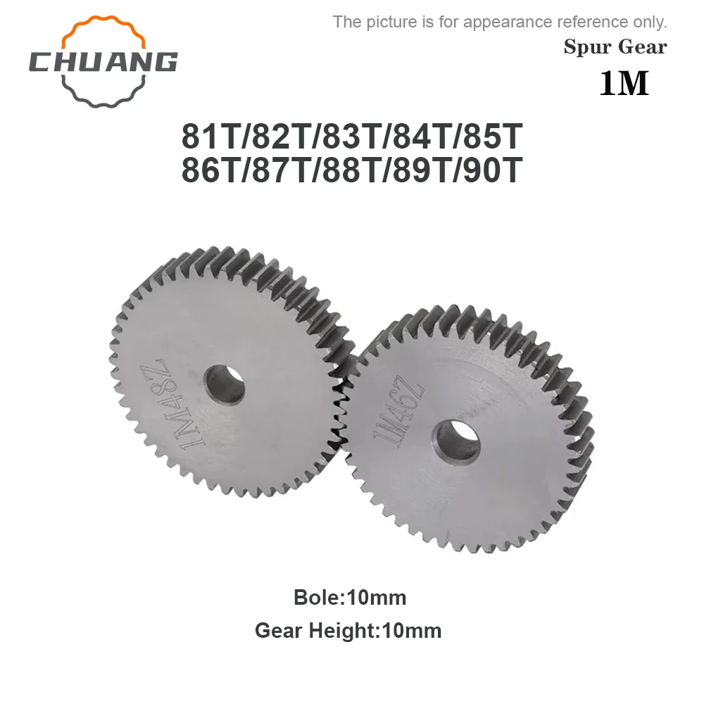 1M Spur Gear 81/82/83/84/85/86/87/88/89/90Teeth 10 mm Process Hole Gear Wheel Low Carbon Steel Material Flat