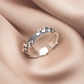 Vintage Thai Silver Note Five-line Music Score Ring for Women Girls Fashion Personality Party Accessories 2024 Trend New Jewelry 1