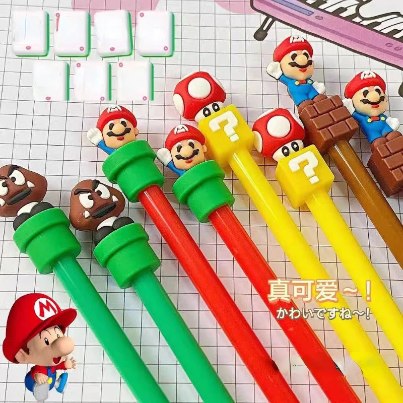 

6PCs Super Mario Bros 0.5mm Gel Pen Toilet Sign Pens Black Anime Figure Toy Mushroom Student Japanese Anime Birthday Gifts