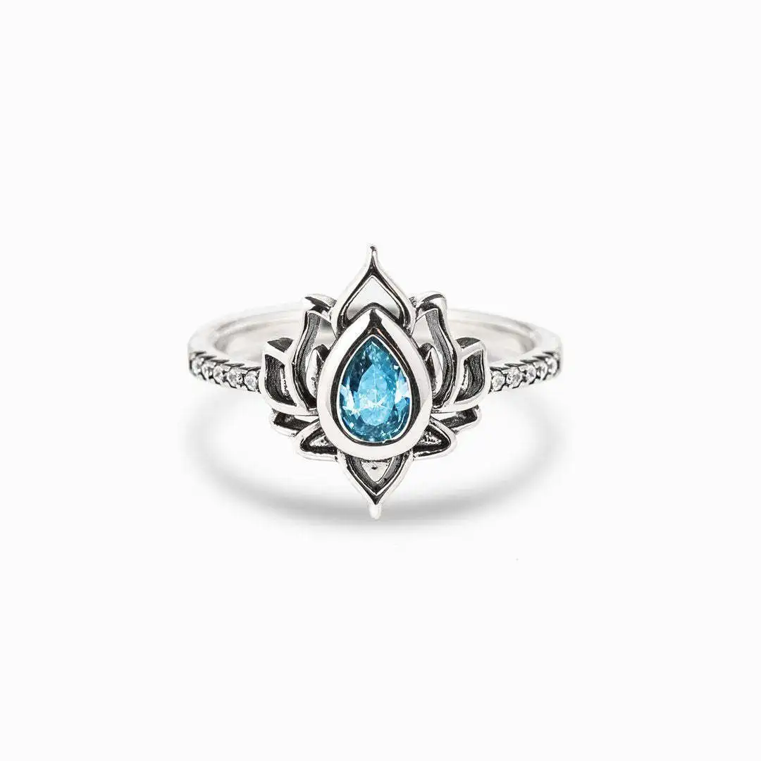 Vintage Lotus Flower Rings for Women Simple Trend Zircon Wedding Ring Personality Creative Bosnian Rings Fashion Jewelry Gift (art.: 3920bbb04d018) - 3920bbb04d018