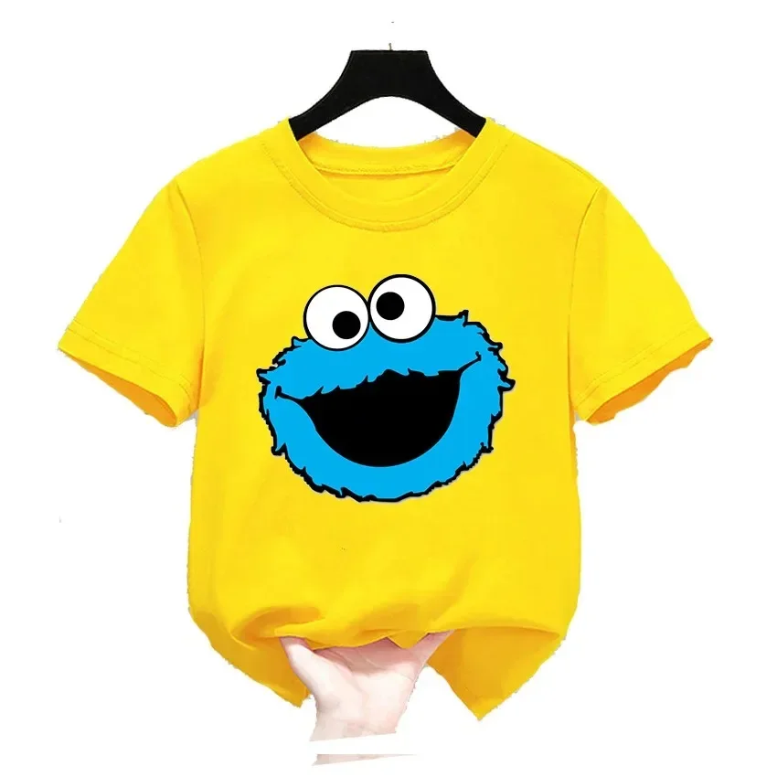 Bonitas camisetas de algodón con dibujos animados para niños, camisetas de manga corta con diseño de Barrio Sésamo, camisetas divertidas de verano para bebés y niñas, ropa para niños