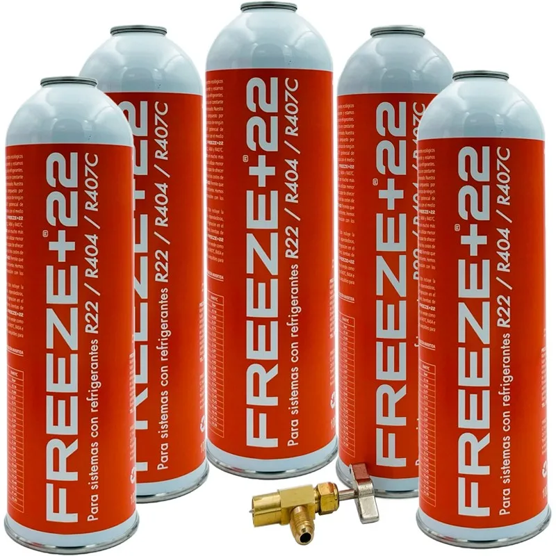 Pack 5 Bottiglie Gas Refrigerante Eco-Friendly Freeze + 22 R22-R404-R407C + Service Key