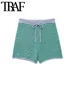 TRAF Women Fashion Polo Collar Striped Loose Knit Sweater And High Elastic Waist Shorts Female Two Piece Sets Mujer 6