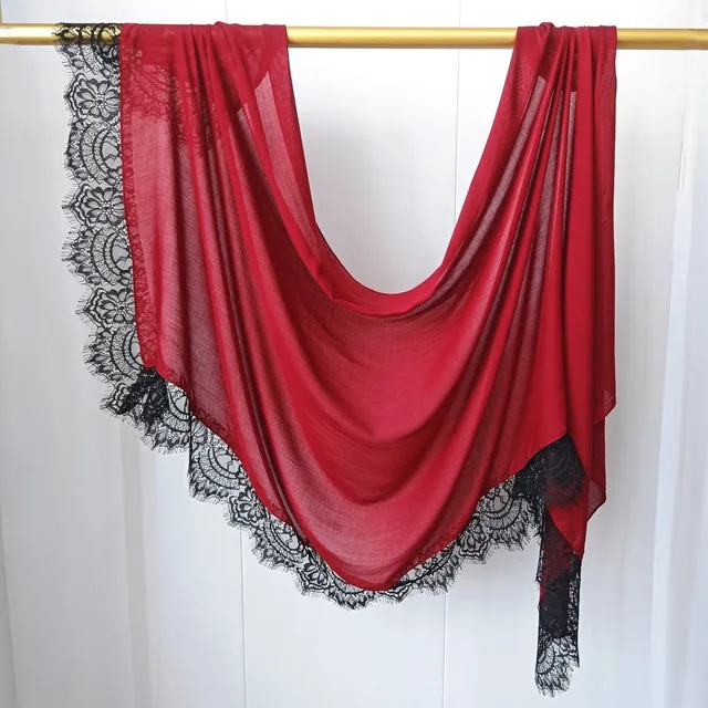 Hijab Ramadan en Rayonne, Coton et Modal, avec bordure en dentelle, Turban respirant, Châle uni en coton, Foulard pour femmes