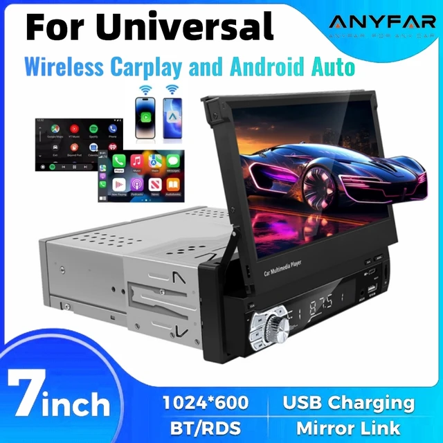 Universal 7 Inch Flip Out Car Stereo 1 Din Car Radio Wireless Carplay Android Auto WIFI GPS Navigation Retractable HD Screen