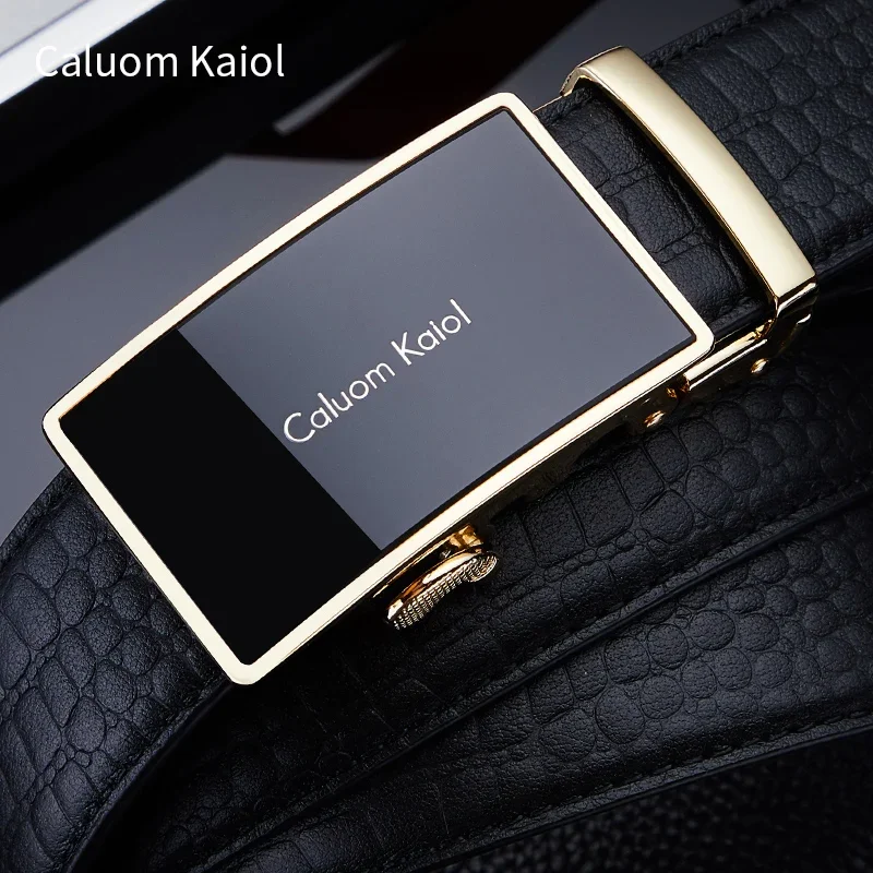 

Caluom Kaiol Brand Men's Belt Fashion Automatic Gold Buckle Genuine Leather Belt with First Layer of Pure Cowhide Gift Boyfriend