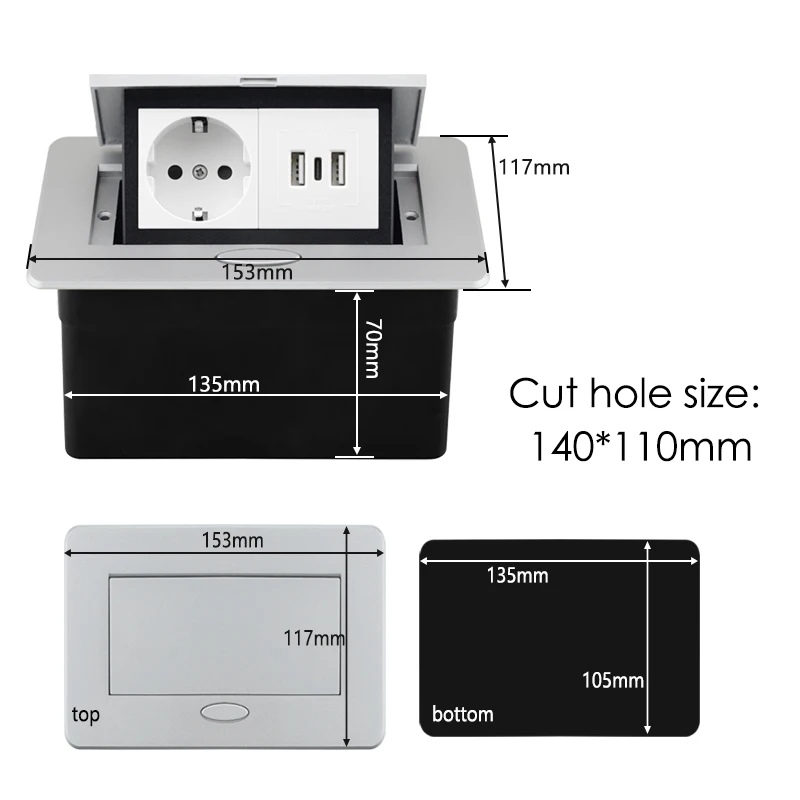 tomada de mesa única tomada com usb tipo soquete no contador pop up soquete de mesa de alumínio capa escondida soquete