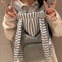 Striped Korean Style Gray Backpacks Rabbit Ears Design Casual Bags Large Capacity Student Tote Bags Versatile Backpack For Women 2