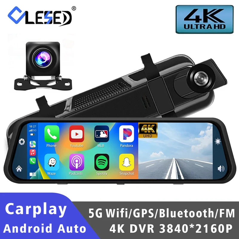10"  Dash Cam 4K 3840*2160P Car Dvr Carplay Android Auto GPS 5G WIFI AUX Stream RearView Mirror Dashcam Camera Drive Recorder FM 1