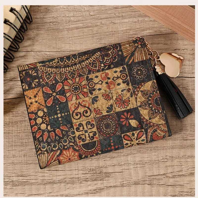 Creative Women Wallet National Design Purse Multi-Card Position Retro Lady Small Cork Thin Card Pocket Big Capacity Coin Purse
