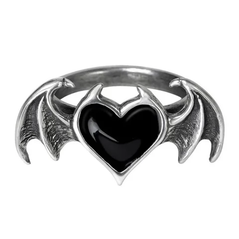 Punk Dark Soul Demon Bat Rings Men Women Black Red Heart Finger Jewelry Ring 15mm Diameter Couple Jewelry Rings Lover Gift