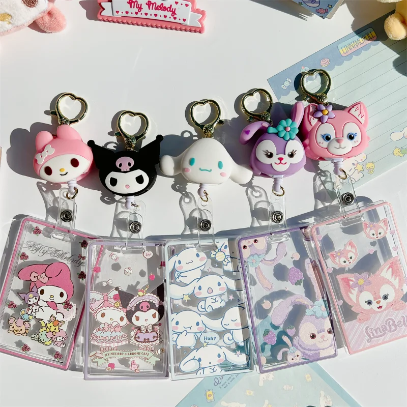 

Мультяшный Sanrioed Kuromi My Melody Cinnamoroll выдвижной брелок для карт, милый портативный акриловый идентификатор, товары для студентов
