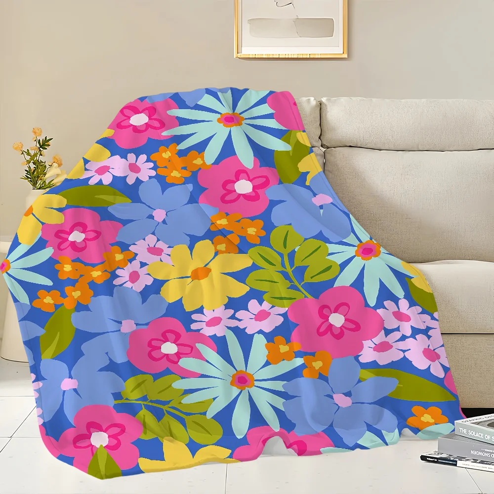 pattern Blanket Flannel warm spring comfort  soft plush blanket for sofa floral living room office Bright bedroom travel gift 4