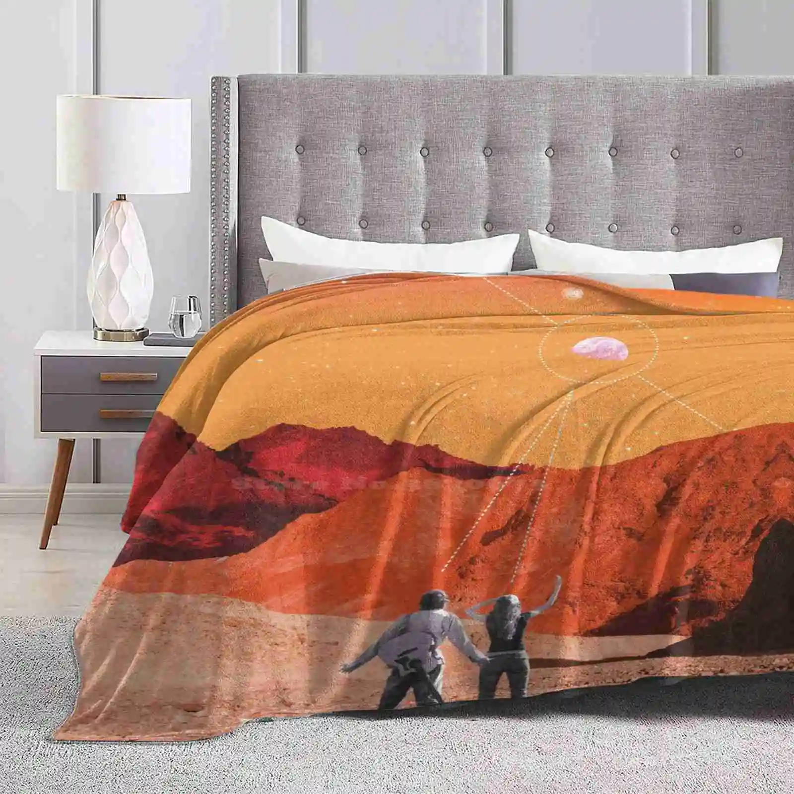 

Mars Holidays Blanket Soft Warm Travel Portable Blanket Mars Space Retro Vintage Holiday Explore Visit Stars Moon Earth Collage