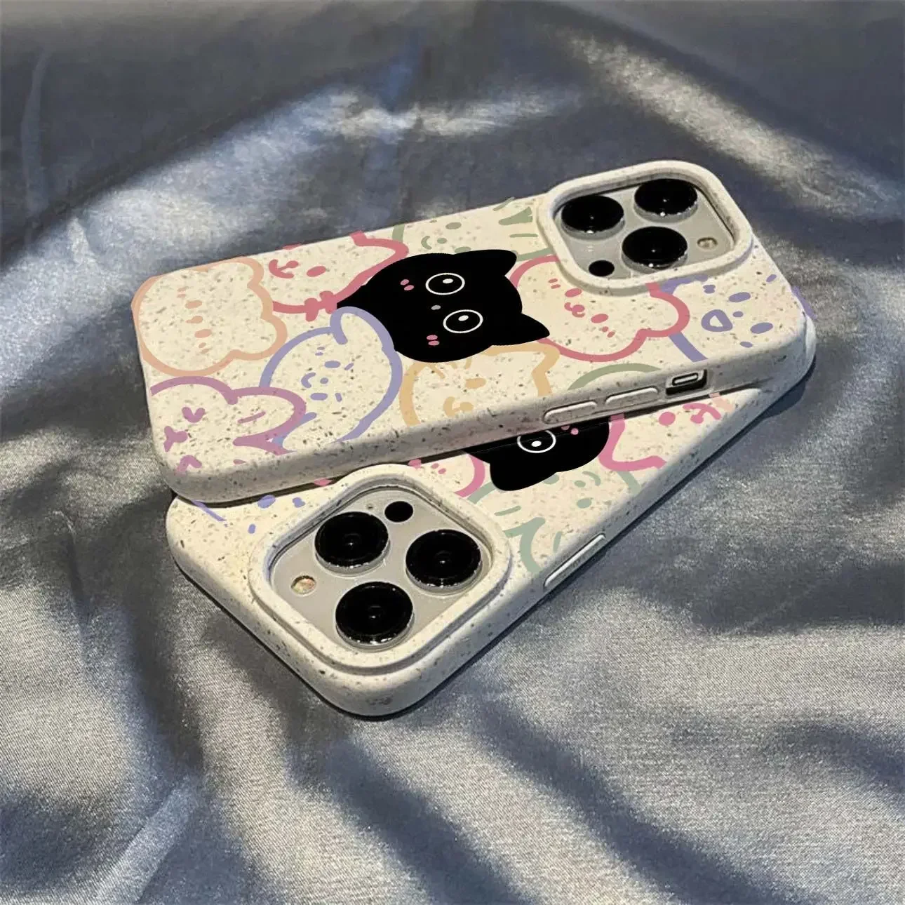 

Cute Little Black Cat iPhone 13 Wheat Shell Apple 14promax Phone Case 12/11 Soft 14pro Cartoon xsxr