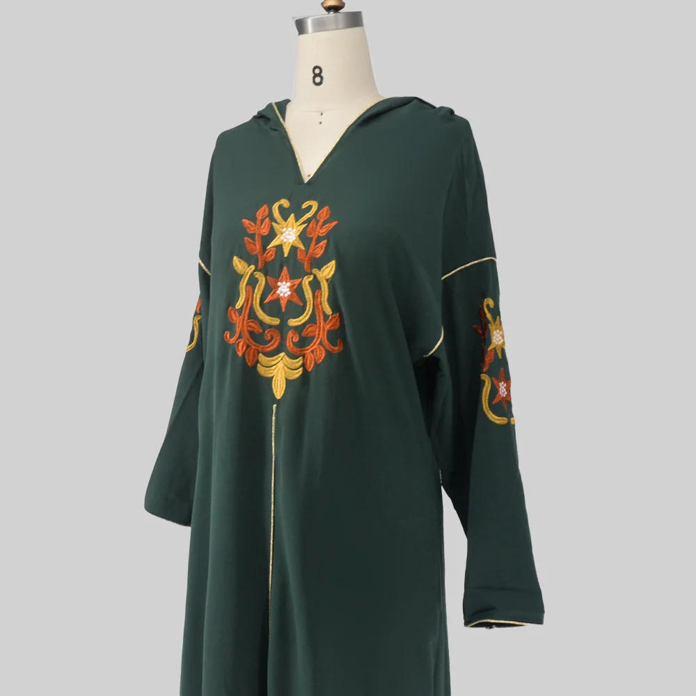 

Abaya For Women V-neck Deep Green Muslin Dubai Jellaba Morocco Kaftan Loose Ramadan 2023 New Long Sleeves Dress Female Clothing