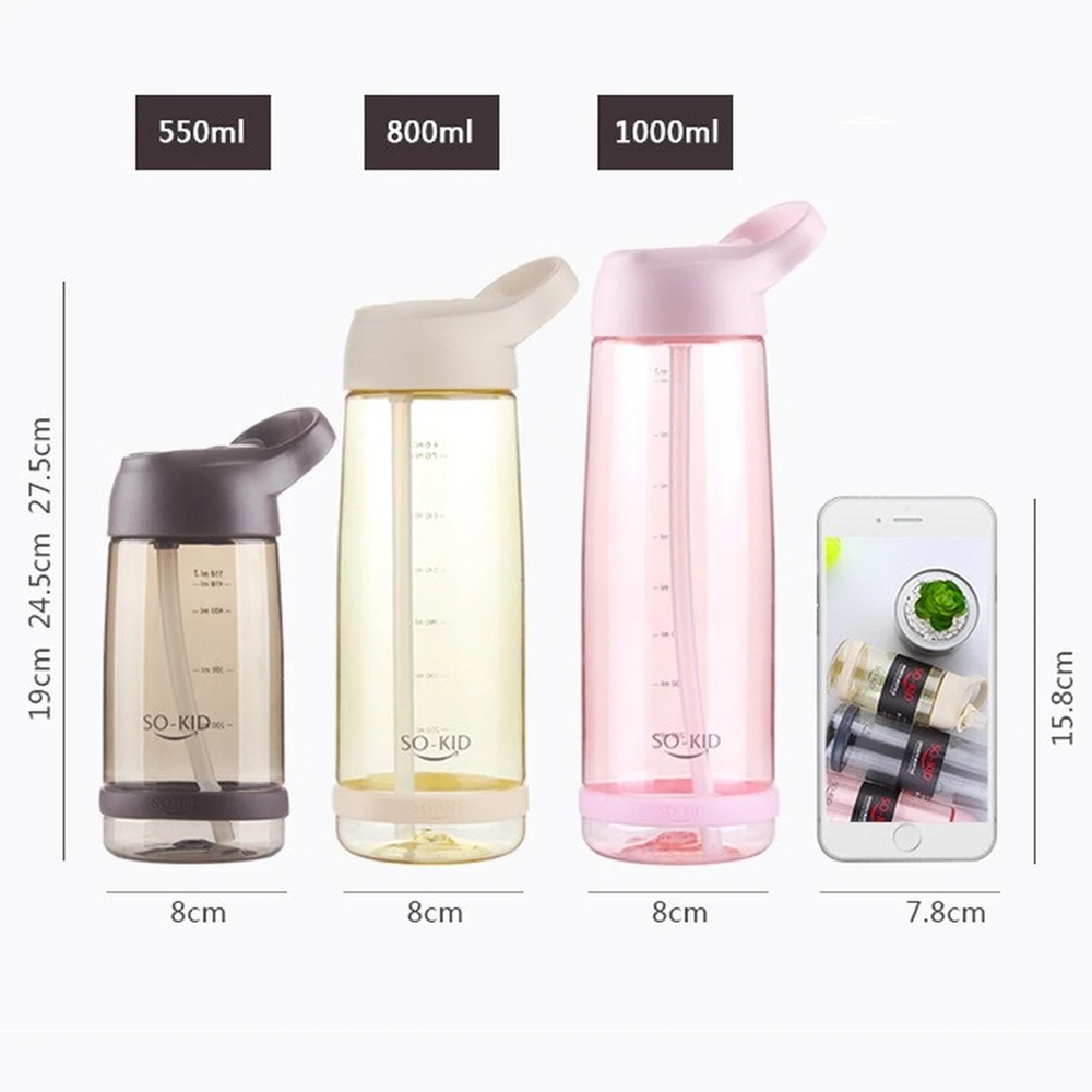 550ml/850ml/1000ml Outdoor Water Bottle with Straw Sports Bottles Eco-friendly with Lid Hiking Camping Plastic For Kid And Adult