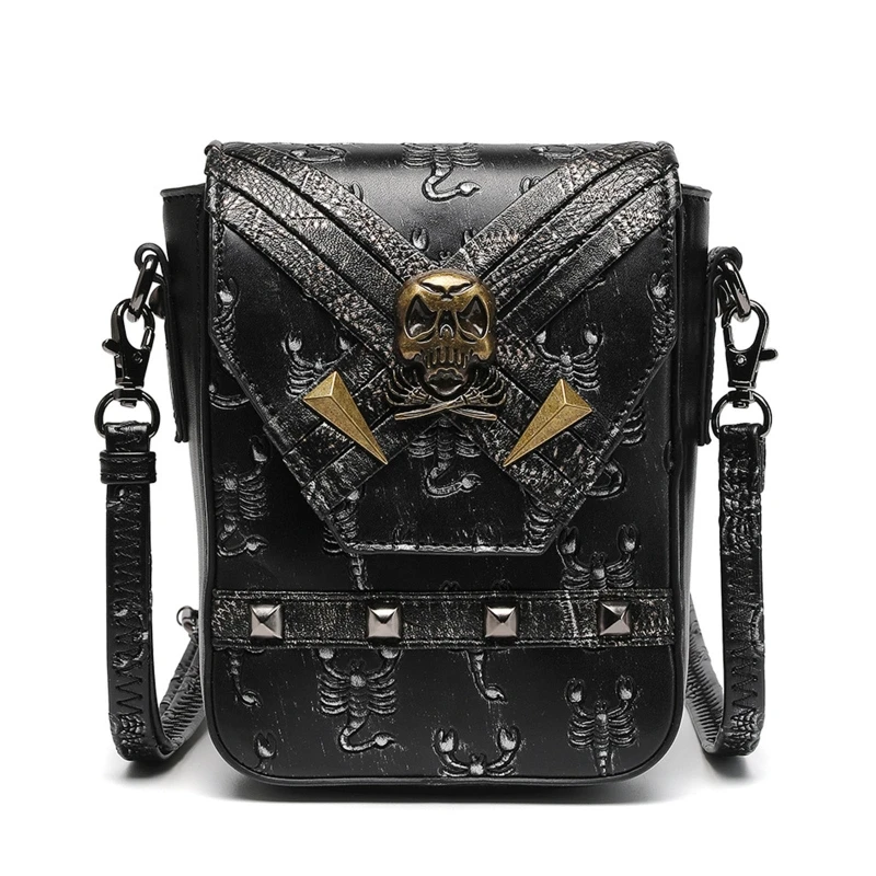 Borsa Steampunk Da Gamba In Pelle PU, Impermeabile, Con Borchie Retrò, 21x17 Cm, Per Viaggi, Escursioni E Fotografia