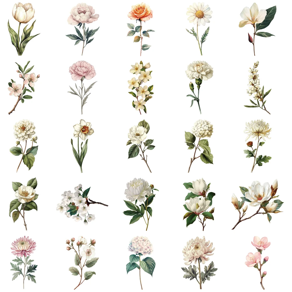 50PCS 크리 에이 티브 레트로 긴 가지 꽃 애완 동물 투명 소재 스티커 전화 케이스 맞춤형 방수 스티커