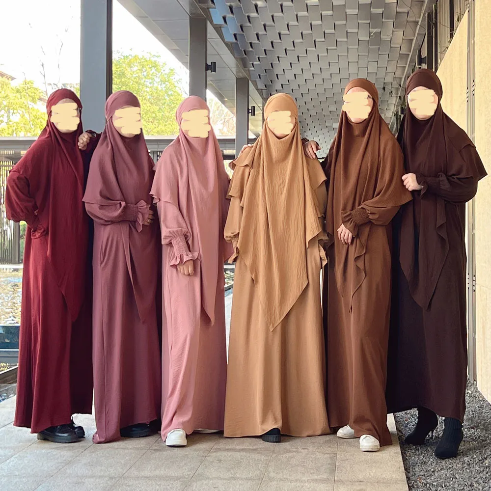 

2 Pieces Set Eid Ramadan Muslim Women Prayer Garment Hooded Khimar Robe Islamic Clothing Hijab Dress Niqab Abaya Burqa Kaftan