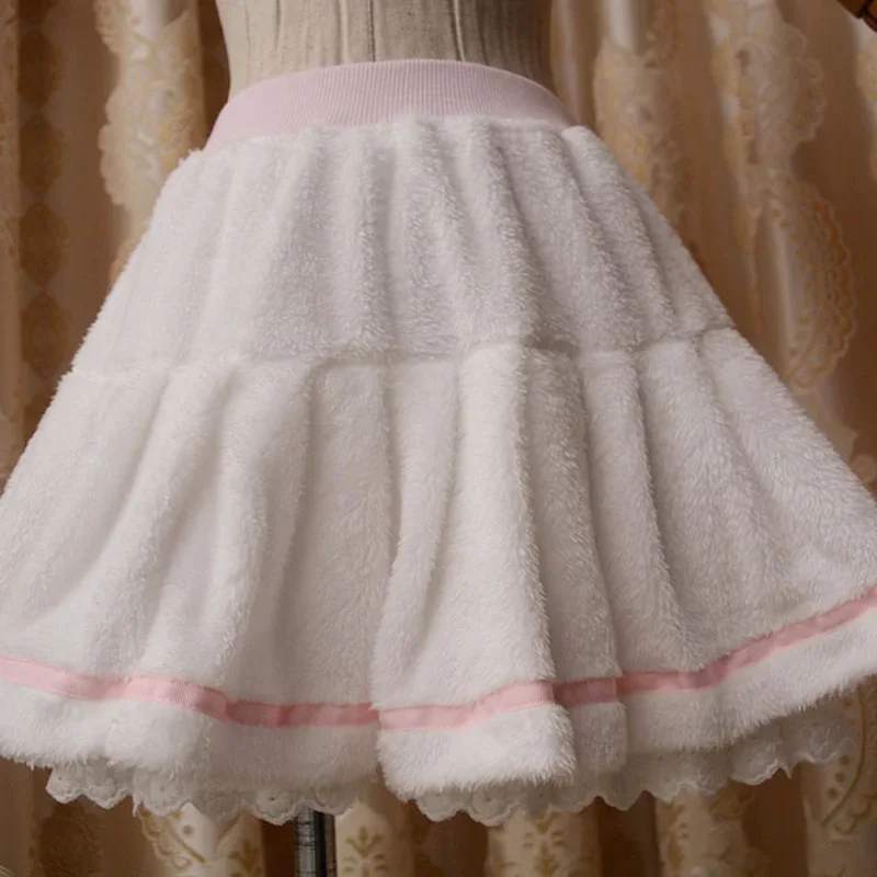 

Милые женские зимние теплые флисовые плиссированные мини-брюки, юбка с поясом на талии, белая Милая юбка в стиле "Лолита", костюм из милой искусственной кожи