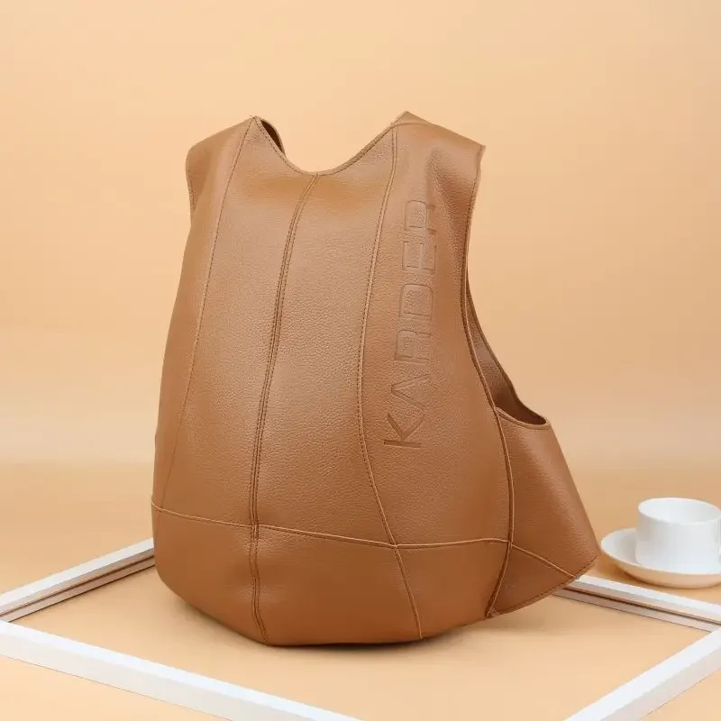 

Backpack New Korean Style Fashionable Personality School Bag Casual Simple Solid Color Pu Leather Travel Backpack